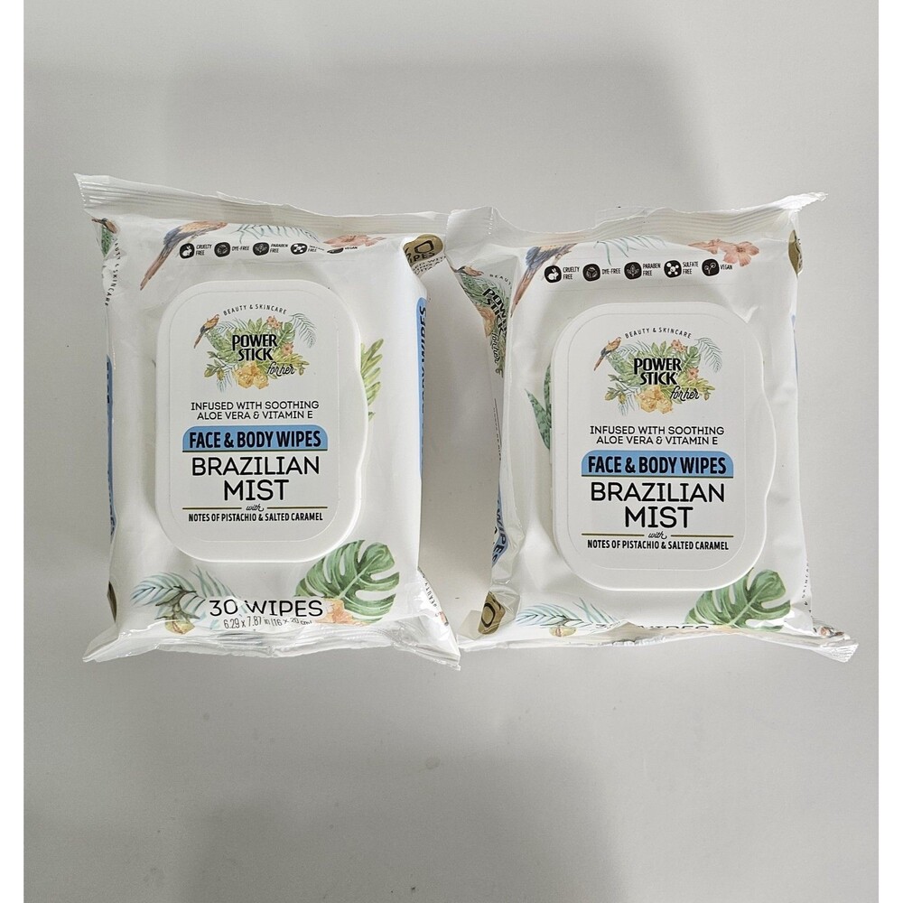 Power Stick Brazilian Mist Face & Body Wipes 30 CT Each (2packs)